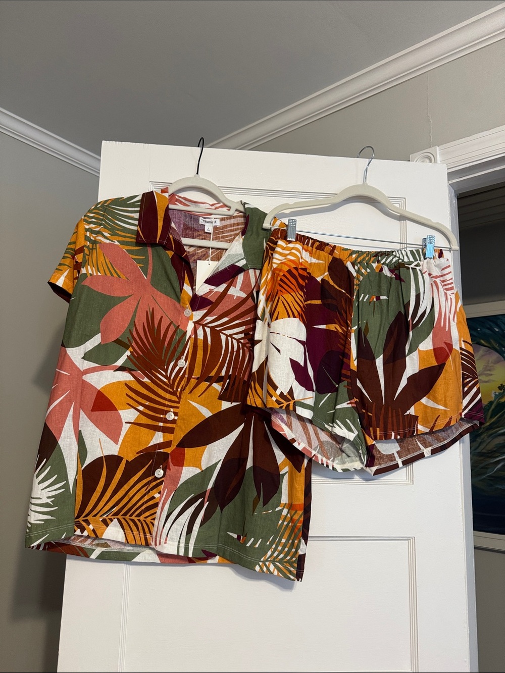 Vitamin A new with tags Tropical Leaf Print Two-Piece Set - Rust, Olive, Mustard